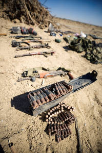 Armas descubiertos en el túnel del terror de Hamas en agosto de 2014. (Portavoz de las FDI / Flash90)