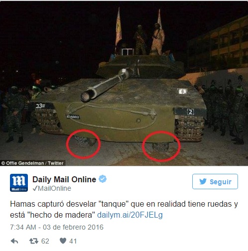 Twttr de Daily Mail Online sobre tanque falso de Hamas